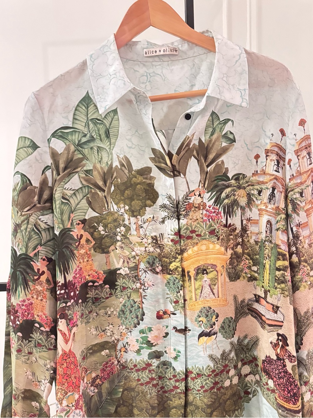 Alice + Olivia Light Blue Botanical Print Button-Down Shirt